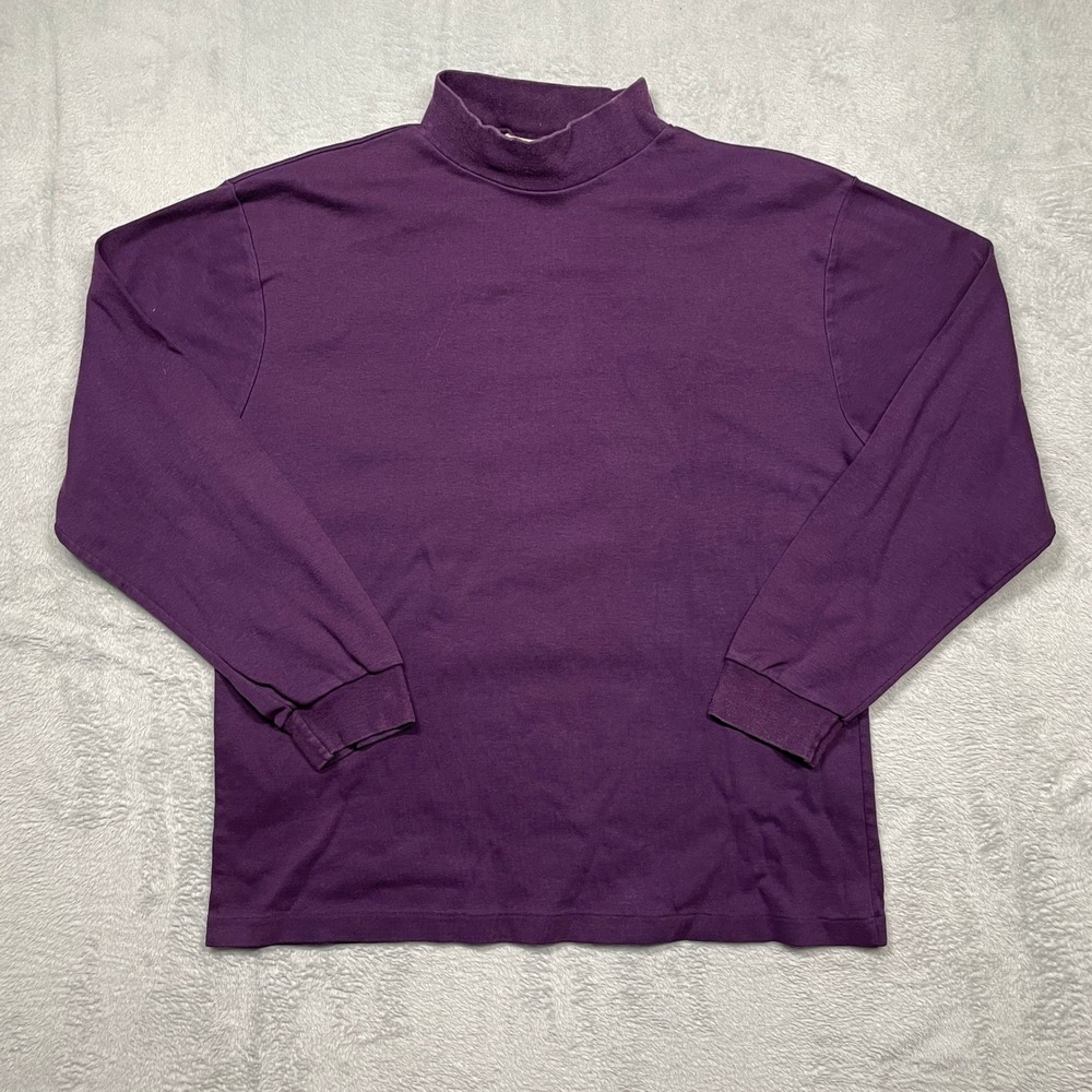 LL Bean Mock Neck Top Womens M Purple Long Sleeve Cotton Vintage USA Made